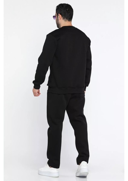 Kabartma Yazılı Şardonlu Erkek Sweat Pantolon İkili Takım