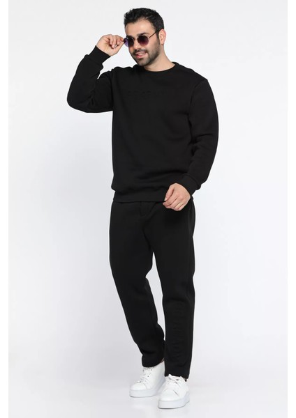 Kabartma Yazılı Şardonlu Erkek Sweat Pantolon İkili Takım modelleri