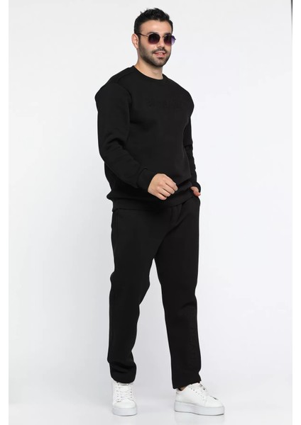 Kabartma Yazılı Şardonlu Erkek Sweat Pantolon İkili Takım fırsatları