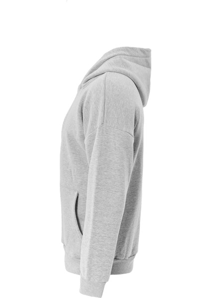 Colorful Skeleton Baskılı Kapüşonlu Içi Yumuşak Polarlı Oversize Sweatshirt - Gri