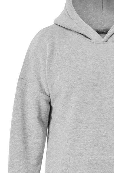 Colorful Skeleton Baskılı Kapüşonlu Içi Yumuşak Polarlı Oversize Sweatshirt - Gri