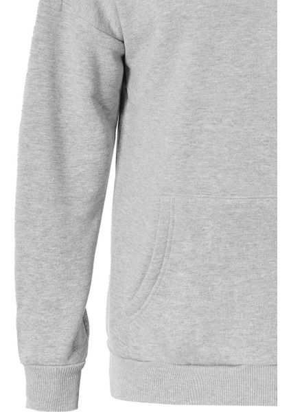 Colorful Skeleton Baskılı Kapüşonlu Içi Yumuşak Polarlı Oversize Sweatshirt - Gri