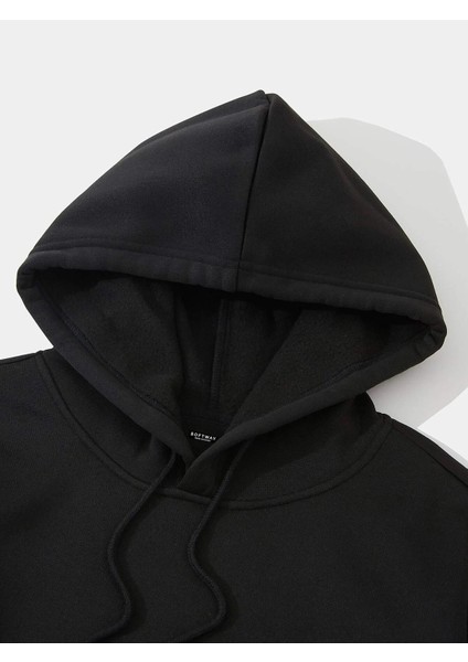 Freedom Baskılı Kapüşonlu Içi Yumuşak Polarlı Oversize Sweatshirt - Siyah
