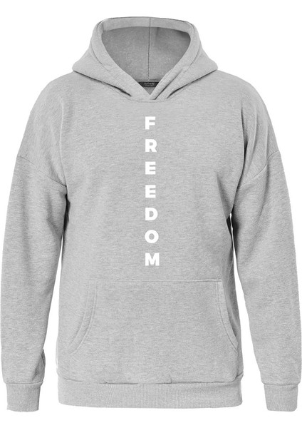 Freedom Baskılı Kapüşonlu Içi Yumuşak Polarlı Oversize Sweatshirt - Gri fiyatları