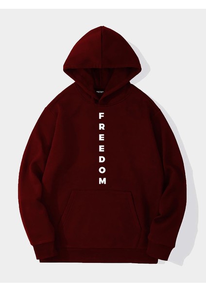 Freedom Baskılı Kapüşonlu Içi Yumuşak Polarlı Oversize Sweatshirt - Bordo fiyatları
