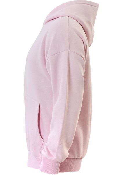Freedom Baskılı Kapüşonlu Içi Yumuşak Polarlı Oversize Sweatshirt - Pembe