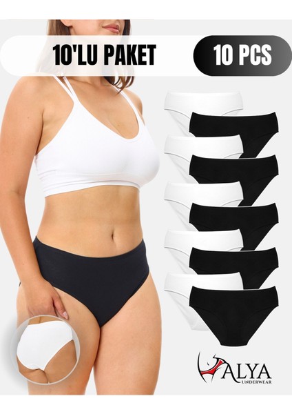 Kadın Pamuklu Külot Basic Slip Siyah ve Beyaz 10'lu Paket ( MULTICOLOR-X30 )