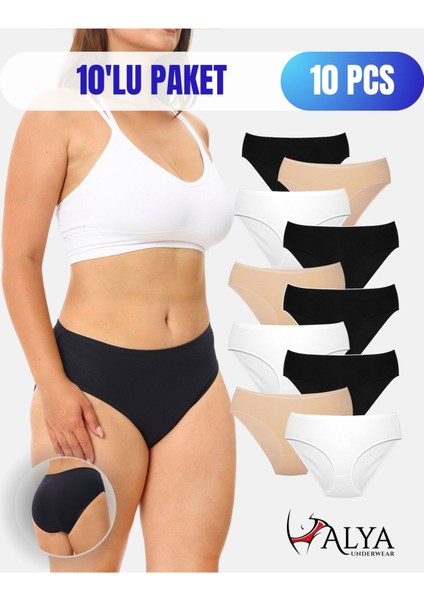 Kadın Pamuklu Külot Basic Slip Renkli 10'lu Paket Yüksek Bel Iç Çamaşırı ( MULTICOLOR-X35)