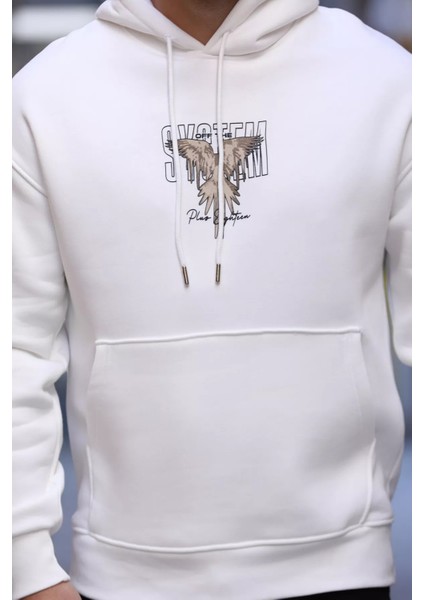 Üç Iplik Şardonlu Kapüşonlu Kartal Baskılı Erkek Sweatshirt fırsatları