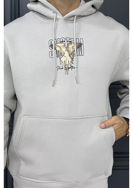 Üç Iplik Şardonlu Kapüşonlu Kartal Baskılı Erkek Sweatshirt fiyatları