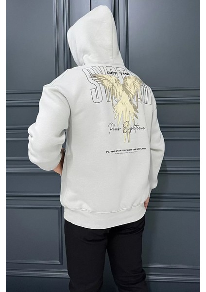 Üç Iplik Şardonlu Kapüşonlu Kartal Baskılı Erkek Sweatshirt fırsatları