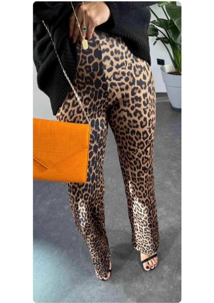 Palazzo Şardonlu Leopar Pantolon