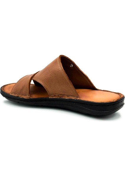 Deri Erkek Terlik Hafif Terlik Deri Şırıngıl Taba modelleri