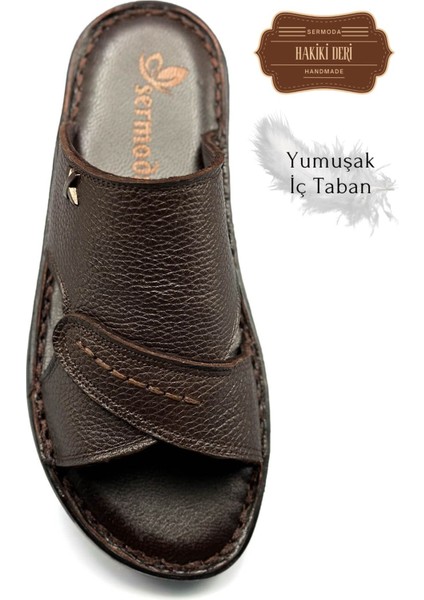 Gerçek Deri Erkek Terlik Hafif Terlik Deri Şırıngıl Kahve