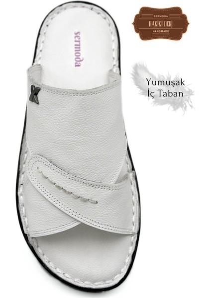 Gerçek Deri Erkek Terlik Hafif Terlik Deri Şırıngıl Beyaz