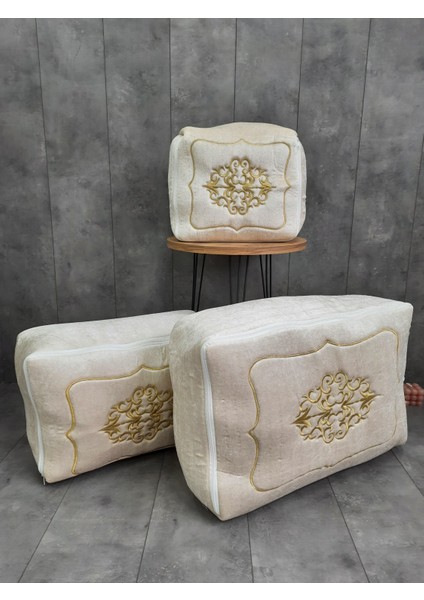 Rumeli Vizon Üzeri Goldnakışlı Çeyizlik 3'lü Hurç Seti, Düğün Nişan, Söz, Bohça, Gelin, Damat, Hurcu