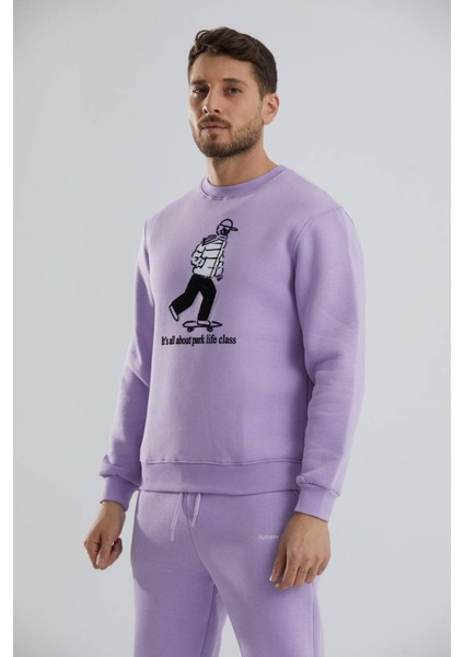 Baskılı Bisiklet Yaka Unisex Sweatshirt