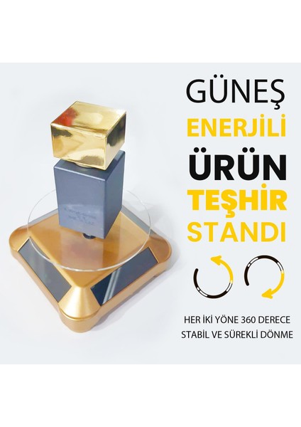 Güneş Enerjili Otomatik 360 Derece Döner Motorlu Takı Mücevher Telefon Teşhir Standı