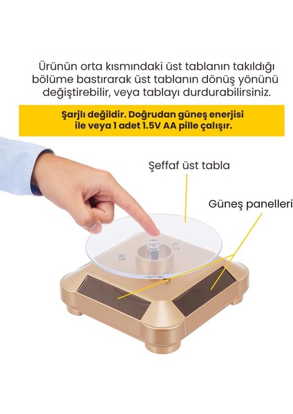 Güneş Enerjili Otomatik 360 Derece Döner Motorlu Takı Mücevher Telefon Teşhir Standı