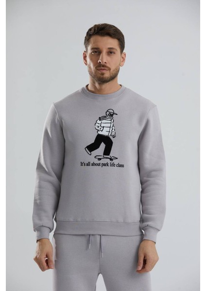 Baskılı Bisiklet Yaka Unisex Sweatshirt