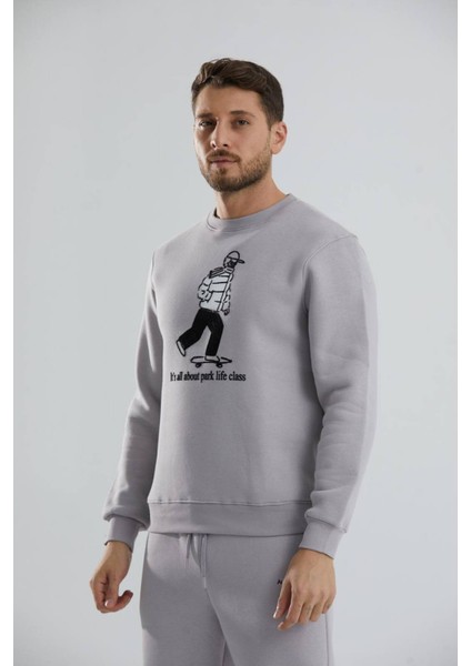 Baskılı Bisiklet Yaka Unisex Sweatshirt