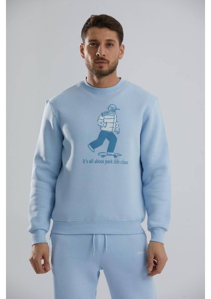 Baskılı Bisiklet Yaka Unisex Sweatshirt