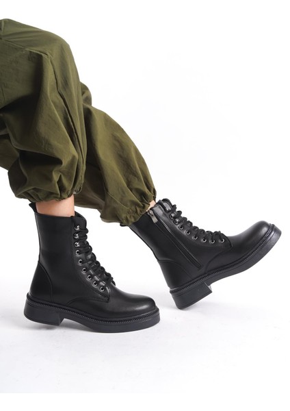 Kadın Günlük Düz Postal Bot Bağcıklı Tam Kalıp Fermuarlı Bot