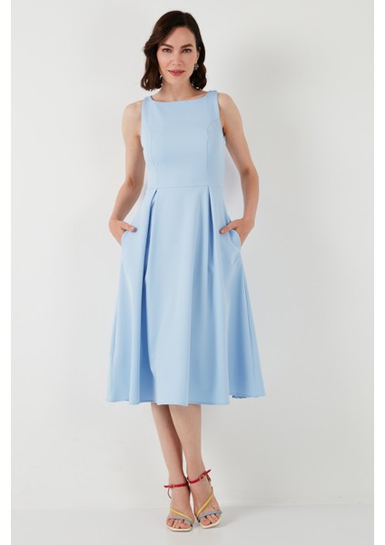Bisiklet Yaka Regular Fit Cepli Pileli Midi Elbise Bayan Elbise 6051963