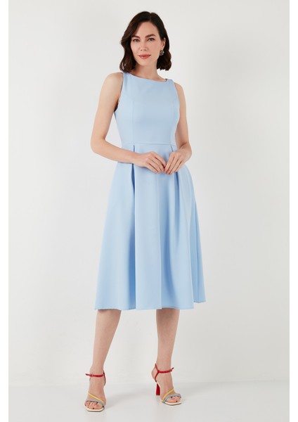 Bisiklet Yaka Regular Fit Cepli Pileli Midi Elbise Bayan Elbise 6051963