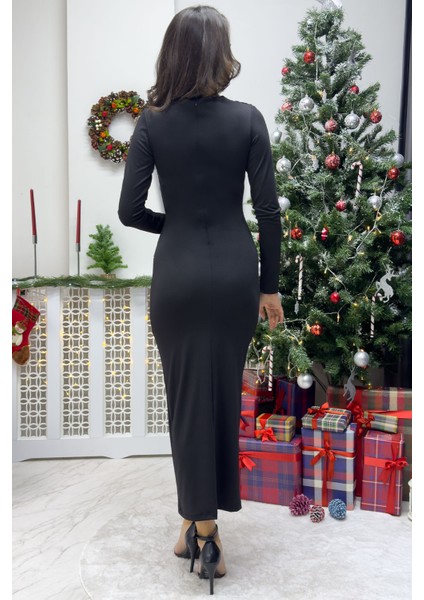 Kadın Drapeli Uzun Kollu Midi Boy Elbise Taba, Gri, Siyah, Leopar, Turkuaz, Mürdüm fırsatları