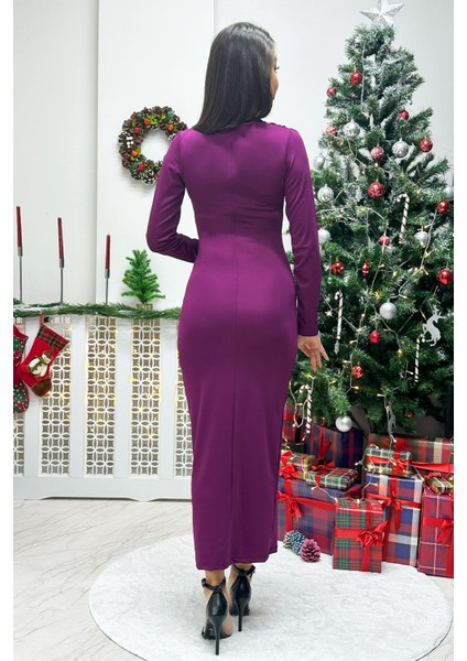 Kadın Drapeli Uzun Kollu Midi Boy Elbise Taba, Gri, Siyah, Leopar, Turkuaz, Mürdüm indirimleri