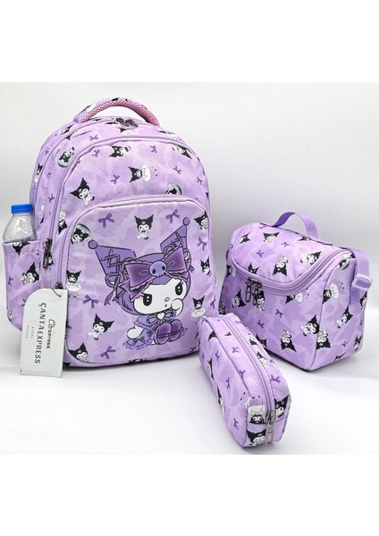 Kız Çoçuğu Ilkokul Çantası Karakter Desenli Lila 3'li Takım Ilk Okul Sırt Çantası