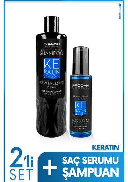 Keratin Şampuan & Şaç Serumu | Parlaklık Verici 2'li Saç Bakım Seti - 400ml + 100 ml