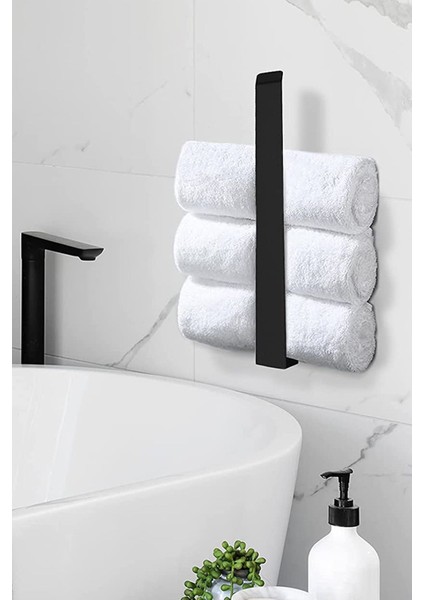 Dekoratif Siyah Mutfak Banyo Akısı Kendinden Yapışkanlı Lüx Askılık Uzun Mat Siyah Askı 2 Adet