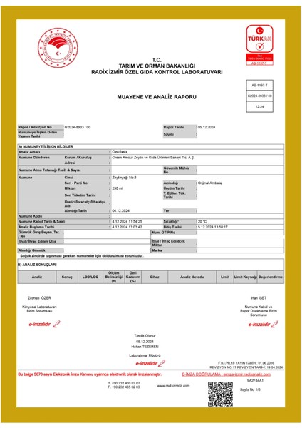 10 Litre (2'li 5lt) 0,3 asit Soğuk Sıkım %100 Naturel Sızma Zeytinyağı