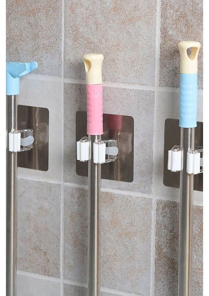 Paspas Süpürge Fırça ve Mop Askısı Sap Tutucu Mutfak Banyo Askı 3 Adet