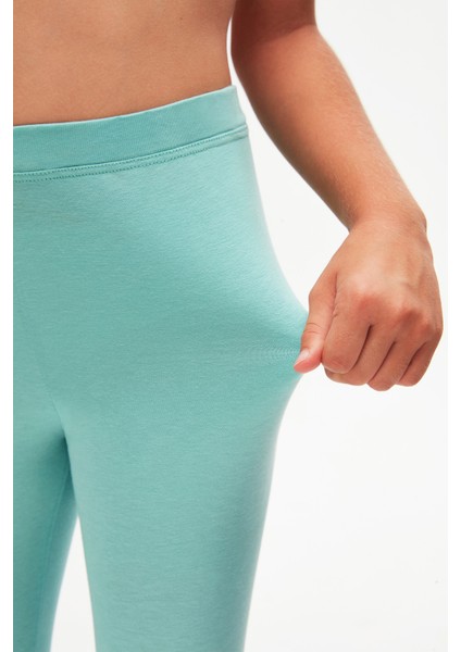 Çağla Yeşil Basic Kız Çocuk Diz Altı Tayt Kapri modelleri