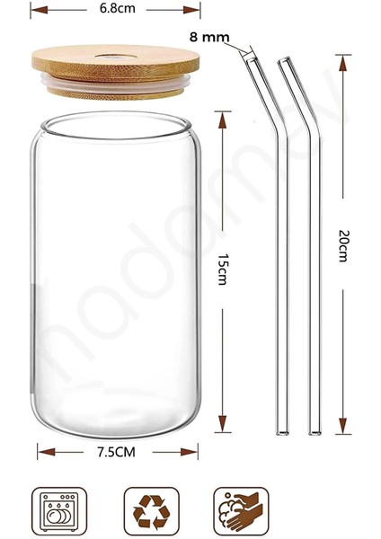 4lü Bambu Kapaklı Pipetli Cam Bardak Isıya Dayanıklı Borosilikat Kola Şekilli Kahve Sunum Bardağı