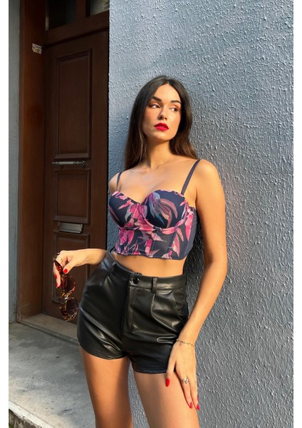 Çiçek Baskılı Korseli Balenli Bralet Sütyen Takımı Corset Bra Set fiyatları