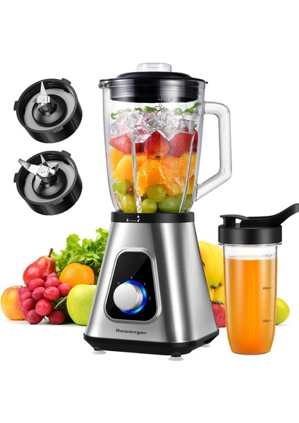 2in1 Inox 1.5lt Cam Hazneli Sürahi Smoothie Blender + 600ML Kişisel Blender