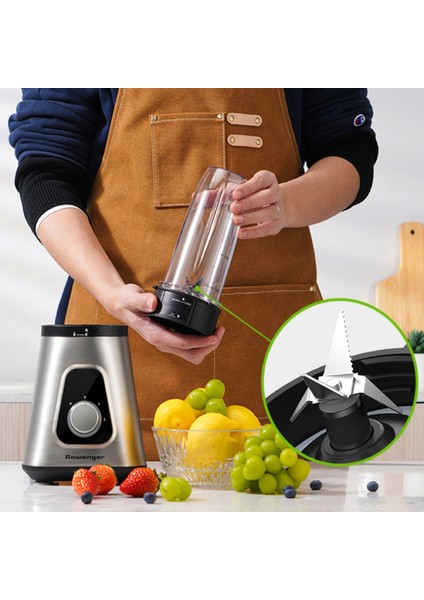 2in1 Inox 1.5lt Cam Hazneli Sürahi Smoothie Blender + 600ML Kişisel Blender