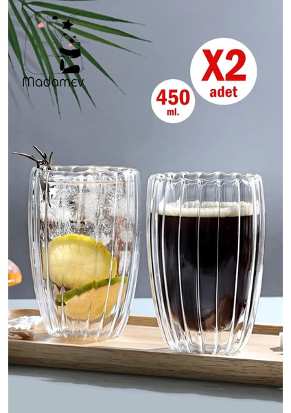 2'li Çift Cidarlı 450ML Isıya Dayanıklı Cam Bardak Sıcak Soğuk Burgulu Çay Süt Kahve Kupası Bardağı