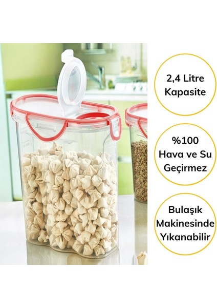 Kilitli Kapaklı Contalı Hava,su Sıvı Geçirmez 2,4 Litre Erzak Saklama Kabı
