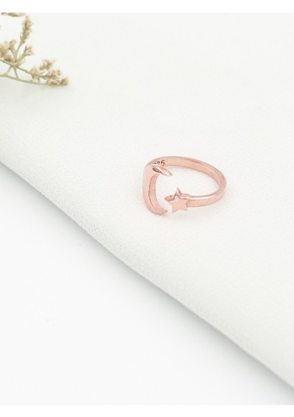 Yıldız ve Hilal Kadın Gümüş Yüzük Ayarlanabilir (11-17) modelleri