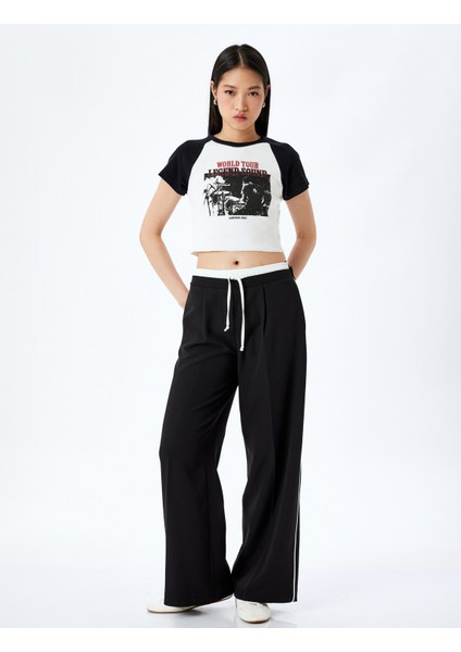 Baskılı Kısa Kollu Bisiklet Yaka Slim Fit Crop Tişört