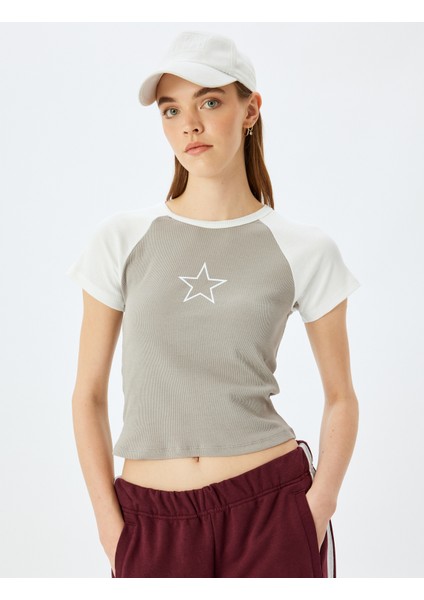 Yıldız Baskılı Reglan Kollu Bisiklet Yaka Kaşkorse Slim Fit Tişört modelleri