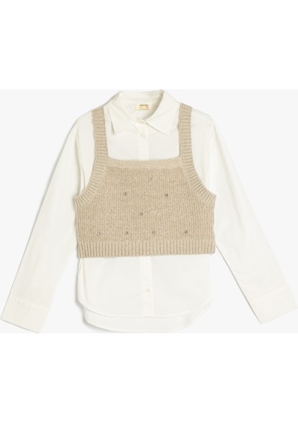 Süveter Detaylı Uzun Kollu Gömlek