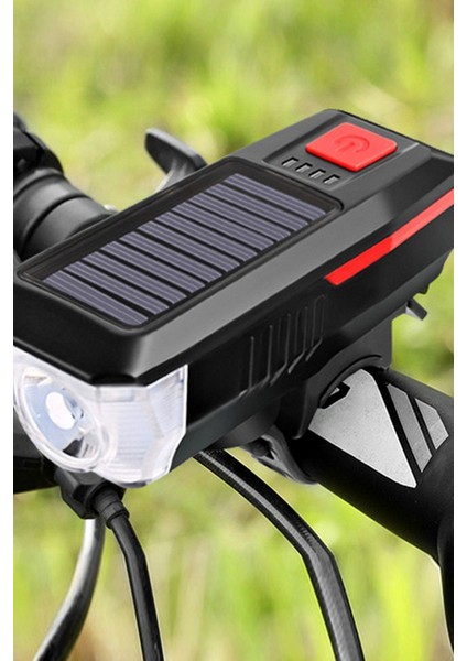 Solar Bisiklet Feneri Su Geçirmez LED Güneş Enerjili USB Şarjlı Güçlü Fener