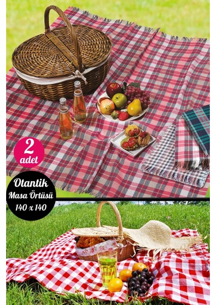 2'li Otantik Büyük Kare Desen Pötikareli Masa Örtüsü Sofra Bezi Piknik Örtüsü Büyük Boy 140X140