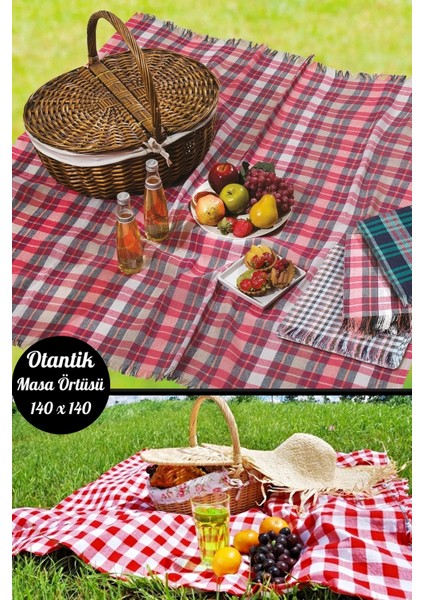 2'li Otantik Büyük Kare Desen Pötikareli Masa Örtüsü Sofra Bezi Piknik Örtüsü Büyük Boy 140X140